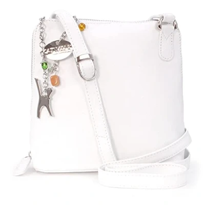 Image of Catwalk Collection Handbags Women&#039;s Medium Leather Cross Body Bag Shoulder With Long Adjustable Strap ELEANOR White
