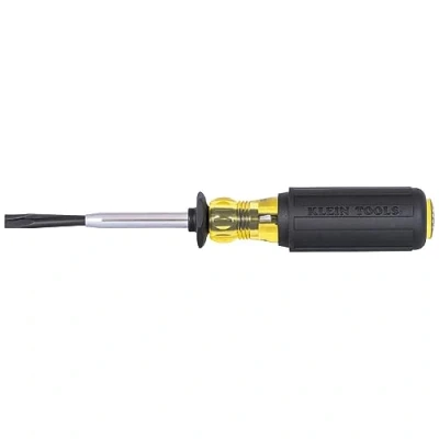 Image of KLEIN TOOLS 6024K Slotted Screw Holding Screwdriver, 1/4 Inch Split Blade Flat Head Driver, Positive Gripping Action, Cushion Grip Handle