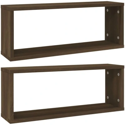 Image of vidaXL Wall Cube Shelves 2 pcs Brown Oak 60x15x23 cm Engineered Wood