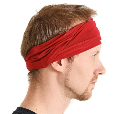 Image of CHARM Mens Elastic Japanese Headband Long Hair Bandana Womens Head Wrap Dreads Red