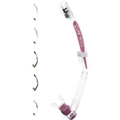 Image of Cressi Itaca Ultra Dry Snorkel for Free Diving and Snorkeling, Transparent/Pink, One Size, Unisex Adult