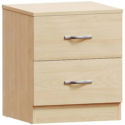Image of Vida Designs Large Pine Bedside Cabinet, 2 Drawer With Metal Handles and Runners, Unique Anti Bowing Support, Riano Bedroom Furniture