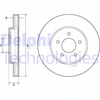 Image of 4510722, 4668070, 5135519, 5185249, 5L841032AB Brake disc DELPHI BG4120 303mm 26mm 5 Vented Oiled Untreated MAZDA: Tribute Estate