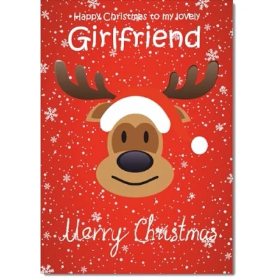 Image of doodlecards Girlfriend Christmas Card Rudolph on Red Background Medium Size for with Plain Envelope