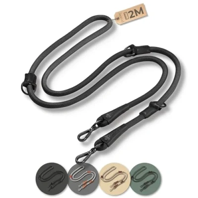 Image of PiuPet® Dog Leash 2m I 3 positions adjustable for large and small dogs Training leads lead camping accessories medium (Black)