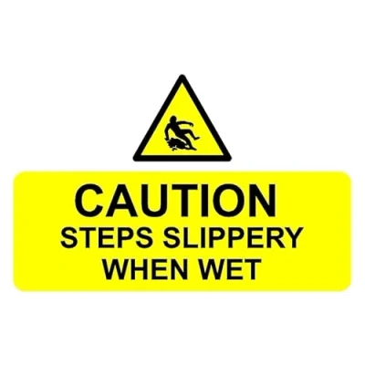 Image of Caution steps slippery when wet safety sign Self adhesive sticker (200mm x 150mm)