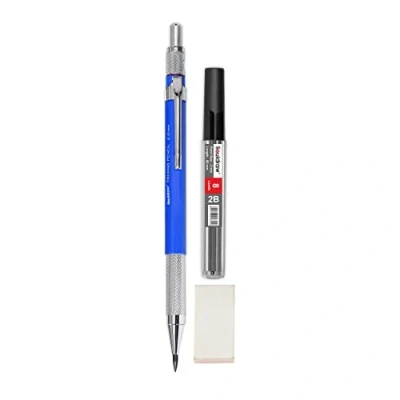 Image of Liquidraw Mechanical Clutch Pencil 2mm With 8 x 2B Leads, Eraser &amp; Integrated Sharpener For Architectural Technical Drawing Artists Architects Engineers Drafting Carpenters Sketching Writing