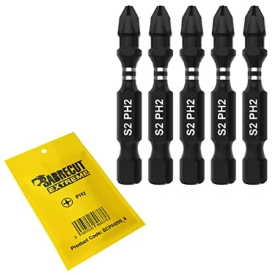 Image of 5 x SabreCut SCPH250_5 50mm PH2 Impact Screwdriver Driver Bits Set Single Ended Phillips No.2 Heavy Duty