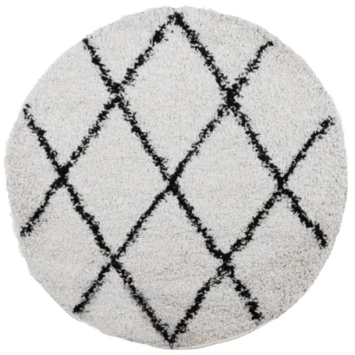 Image of vidaXL Shaggy Rug Cream/Black Round Area Rug, Fluffy High Pile, Polypropylene, 100cm, Soft Indoor Mat, Decor for Living Room/Bedroom/Office, OEKO TEX
