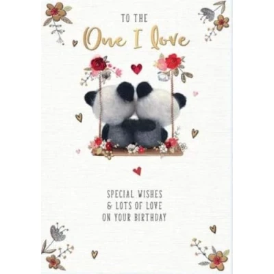 Image of Male/Female One I Love Birthday Card from Words n Wishes Panda&#039;s on Swing Foil &amp; Embossed Finish