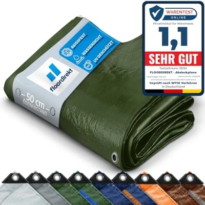 Image of Tarpaulin, All weather Waterproof, Heavy Duty Tarp (6 x 8 m (240 g/m²) Green) Protective Tarpaulin for Tents, Camping Underlay, Outdoor &amp; Garden With Eyelets