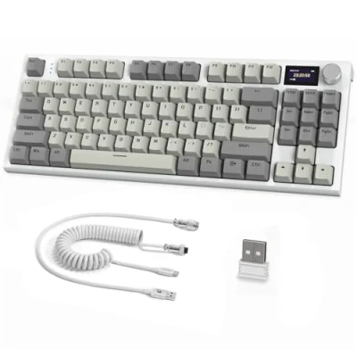 Image of RK86 Pro Mechanical Keyboard, 2.4G Wireless/BT5.0/USB C Wired Gaming Keyboard 75% Layout TKL 87 Keys with 1.2&#039;&#039; TFT HD Color Display &amp; CNC Knob, 27 RGB Backlit TTC Hot Swap Linear Switch Grey