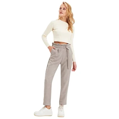 Image of Trendyol Women High Waist Short Leg Carrot Pants Trousers Grau