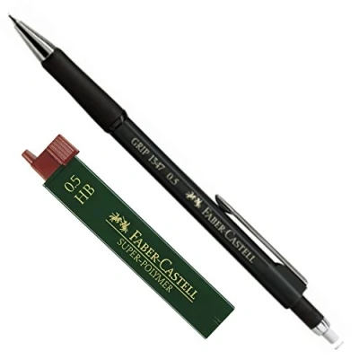 Image of Faber Castell Grip 1345 Mechanical Pencil Lead Thickness 0.5 mm Barrel Colour Black Metallic + Refill Tin
