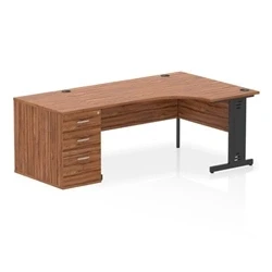 Image of Impulse 1600 RH Crescent Desk Cable Managed Walnut/Black 800 DH Ped