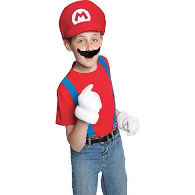 Image of Nintendo Official Super Mario Kids Red Hat &amp; Moustache Plumber Costume Accessories