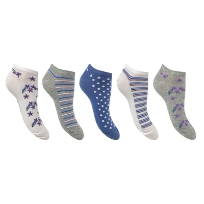 Image of Flexitop ladies trainer Liners 5 Pairs U.K. Size 4 7 liner socks, soft hold, comfort gentle grip sport socks (Multi Floral and Stripe)