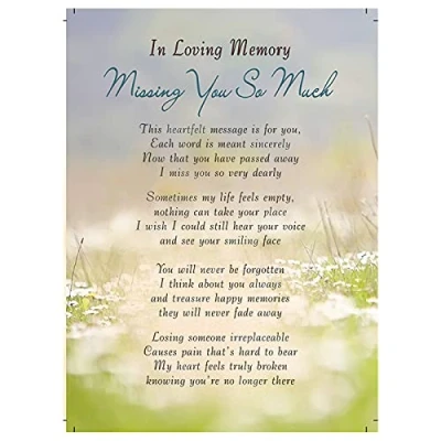Image of Missing You Memorial Remembrance Verse Plastic Coated Grave Graveside Card