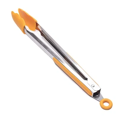 Image of Jazooli Silicone Kitchen Tongs 34cm / 13 Inch, Non Slip &amp; Easy Grip Stainless Steel Handle Locking Clip Heat Resistant Handy Utensil for Cooking (Orange)