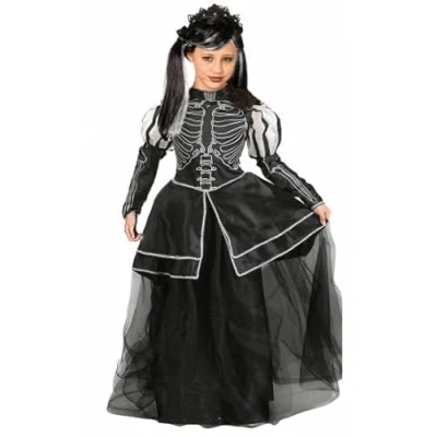 Image of Forever Young Girls Kids Dead Skeleton Princess Scary Halloween Fancy Dress Costume (10 12 years)