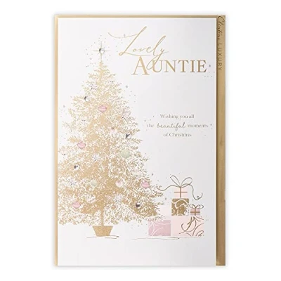 Image of Clintons: Textured Tree With Presents Auntie Christmas Card, Multi Colour, 155 x 235, 1170819