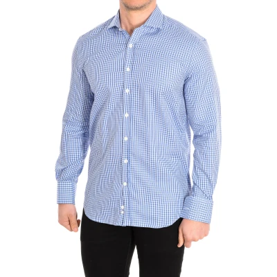 Image of Cafe Coton Mens long sleeve lapel collar button closure shirt NAIRN3 Blue Cotton Size EU 38