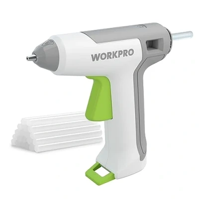 Image of WORKPRO Cordless Glue Gun 3.6V with 20pcs Sticks (7x100mm) Fast Preheating Hot 2500mAh Lithium ion Battery Automatic Power Off for Crafting Indicator Light White