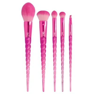 Image of MODA Royal &amp; Langnickel Full Size Mythical Wild 5pc Makeup Brush Set, Includes Blush, Complexion, Domed Shadow, Crease, and Angle Eyeliner Brushes, Pink