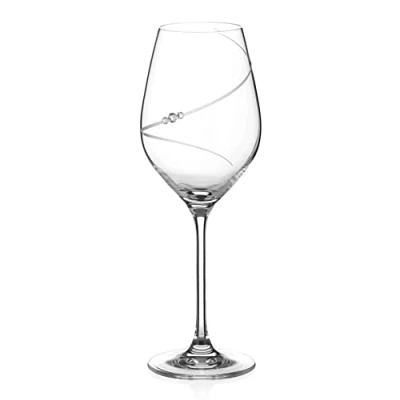Image of DIAMANTE Swarovski Wine Glass &#039;Silhouette&#039; Hand Cut Design Embellished with Crystals Single Gift Box