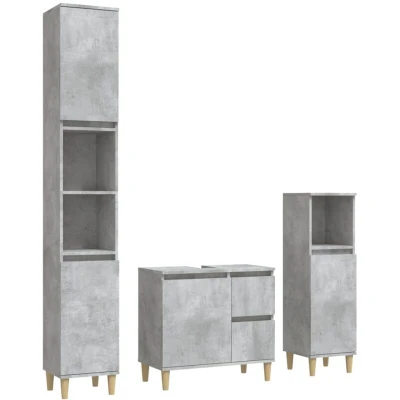 Image of vidaXL 3 Piece Bathroom Cabinet Set Concrete Grey Engineered Wood