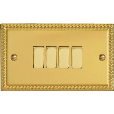 Image of Varilight 4G 1 or 2W 10A Switch Georgian Brass XG9D