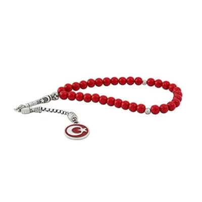 Image of &quot;Gök Türk Prayer Beads Tesbih 33 Tasbih &#039;Crescent&#039; Ay Yildiz Turkish Flag Red