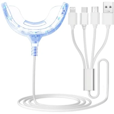Image of Teeth Whitening Accelerator Light, 16x More Powerful Blue LED Mouth Tray Enhancer Light Trays Connected with iPhone/Micro USB Android/USB for Home Use