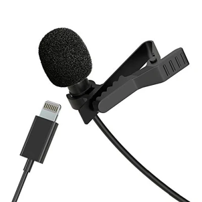 Image of Inov8 AM1010 Pro Clip on MFI Lightening Lavalier (lapel) Condenser Microphone &amp; Windshield for iOS Devices/iPad/iPhone Superior Audio Recording Vlogging/Podcast, Black