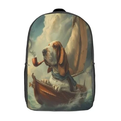 Image of RQATHDUUD Basset Hound Dog 3D Kids Backpack Spacious Bag for Kids, Brilliant Rucksack Children School Bag, Nursery Or Preschool Toddlers Travel in Backpacks 17inch