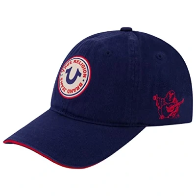 Image of True Religion Concept One Unisex&#039;s Cap, 5 Panel Cotton Twill Kids Baseball Hat with Round Woven Patch Logo, Adjustable, Navy, Size