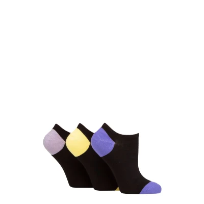 Image of Women&#039;s 3 Pair Wildfeet Plain, Patterned and Contrast Heel Bamboo Trainer Socks Black Purple / Yellow 4 8