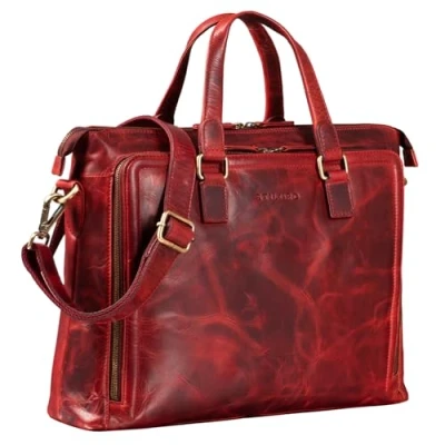 Image of STILORD &#039;Claire&#039; Women&#039;s Business Bag Genuine Leather 15 Inch Briefcase Laptop DIN A4 Shoulder and Handbag for Office, Colour:Kara red