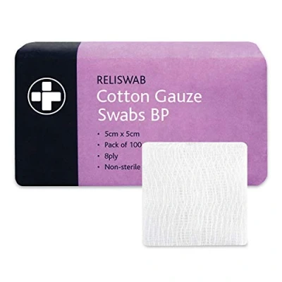 Image of Reliance Medical 5 x cm Reliswab BP 8Ply Non Sterile Gauze Swab Packs of 100 Swabs Multipack 500