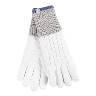 Image of HEAT HOLDERS Ladies Cute Striped Fairisle Warm Knitted Fleece Lined Winter Thermal Gloves (M/L, Cream (Kisdon))