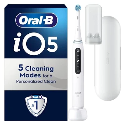 Image of Oral B iO5 Electric Toothbrushes For Adults,1 Toothbrush Head &amp; Travel Case, 5 Modes With Teeth Whitening, UK 2 Pin Plug, White