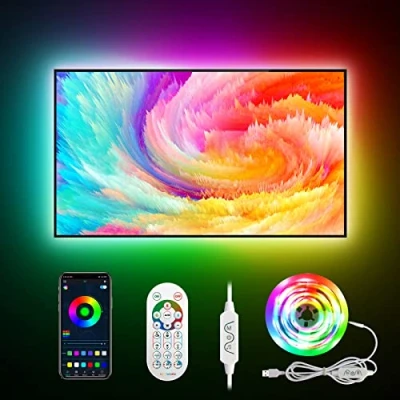 Image of Daymeet TV Led Lights, 4M Backlight Lights USB Powered RGBIC Light Strip for 55 75 inch TV/Monitor Behind Lighting, with Remote, Music Sync Bluetooth APP Control