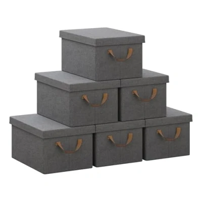 Image of WOLTU Storage Boxes Set of 6, Foldable with Lids, Under Bed Handles, Wardrobe Organiser, Non woven Fabric Basket, Grey, 38x27x20cm
