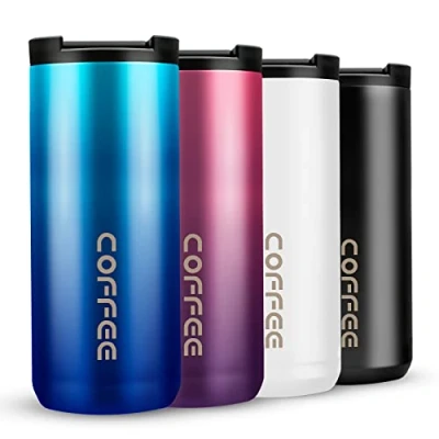 Image of Travel Mug, Double Walled Coffee Cup 550ml Vacuum Insulation Stainless Steel with Leakproof Lid Eco Friendly, for Hot and Cold Water Tea (Gradient Blue)