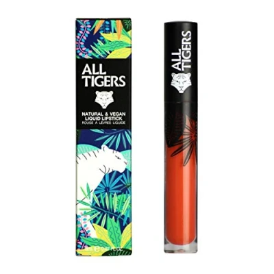 Image of Natural and Vegan Liquid Lipstick with Matte Finish Long Lasting Wear Color: Orange Coral “Hear Me Roar 785 Crude Oil free Lipsticks Organic Ingredients ALL TIGERS
