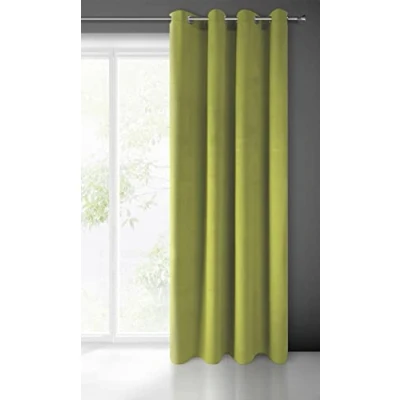 Image of Eurofirany Soft Plain Opaque Velvet Curtain with Eyelets 1 Unit, Fluffy Panel Drape Classic Glamour Elegant Living Room, Bedroom, 215 g/m2, Fabric Metal, Olive Green, W55 x L98