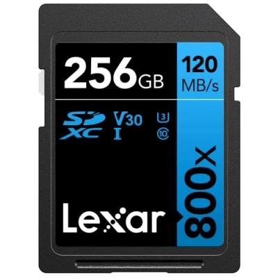Image of Lexar High Performance 800x SD Card 256GB, SDXC UHS I Memory BLUE Series, Up to 120MB/s Read, 45MB/s Write, for Point and shoot Cameras, Mid range DSLR, HD Camcorder (LSD0800256G BNNAG)