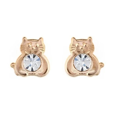 Image of 9ct gold pussy cat crystal CZ stud earrings Gift box