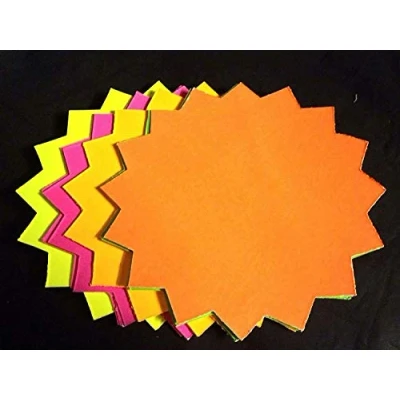 Image of 40x Large Neon Flash Stars Round Fluorescent Cards For Revision/Market Stalls