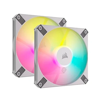 Image of Corsair AF120 RGB SLIM, 120mm PWM Fluid Dynamic Bearing Fan Kit Thin Profile for Small Form Cases Low Noise Up to 2000 RPM 8 Addressable LEDs Dual Pack with Lighting Node CORE White
